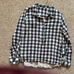Navy blue and White Checkered Button-Up Shirt medium